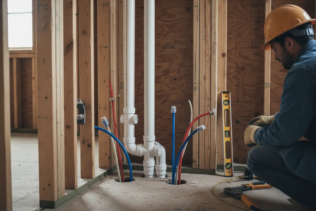 Drain and supply rough-in during Sump Pump Repair in Galloway