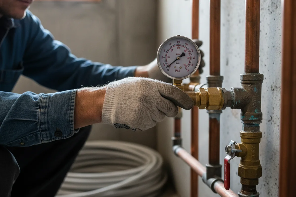 Pressure testing a repaired line during Water Line Repair in Galloway